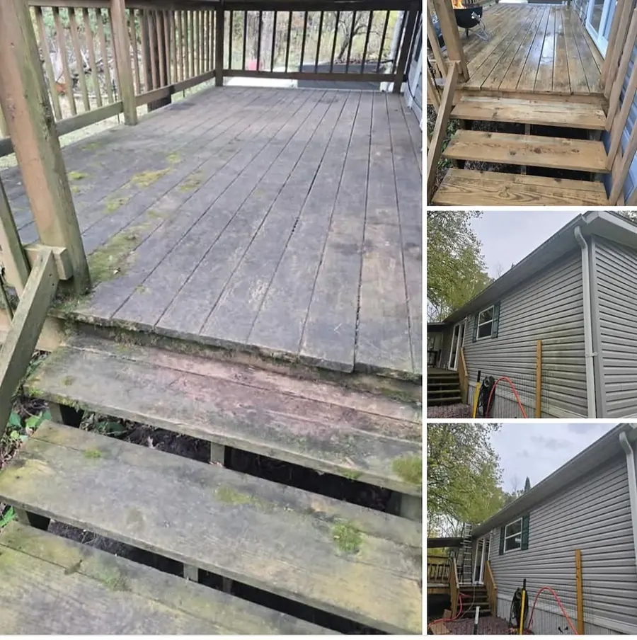 Before and after deck, steps and siding cleaning