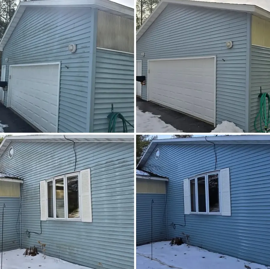 Before and after garage and house siding cleaning