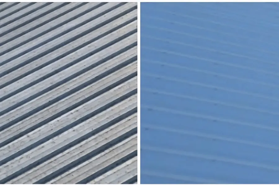 Before and after metal roof cleaning