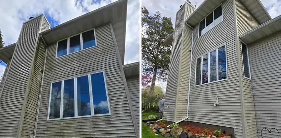 Before and after window and siding cleaning